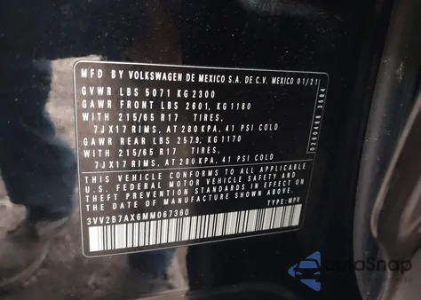 2021 Volkswagen Tiguan 2.0T Se/2.0T Se R-Line Black/2.0T Sel from USA, damaged, VIN 3VV2B7AX6MM067360